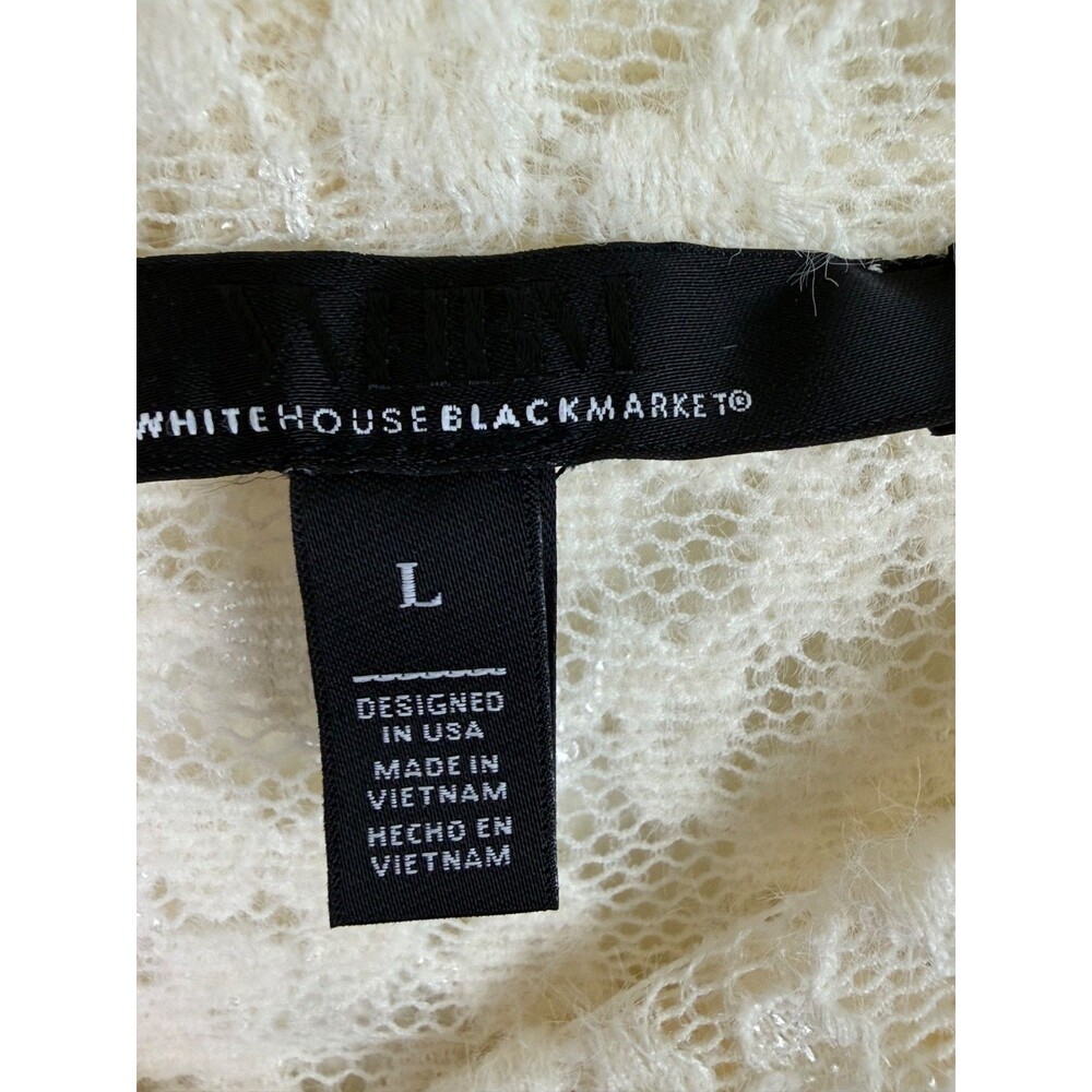 White House Black Market Textured Lace Mockneck Top Large Ivory Sheer Romantic - Picture 9 of 10